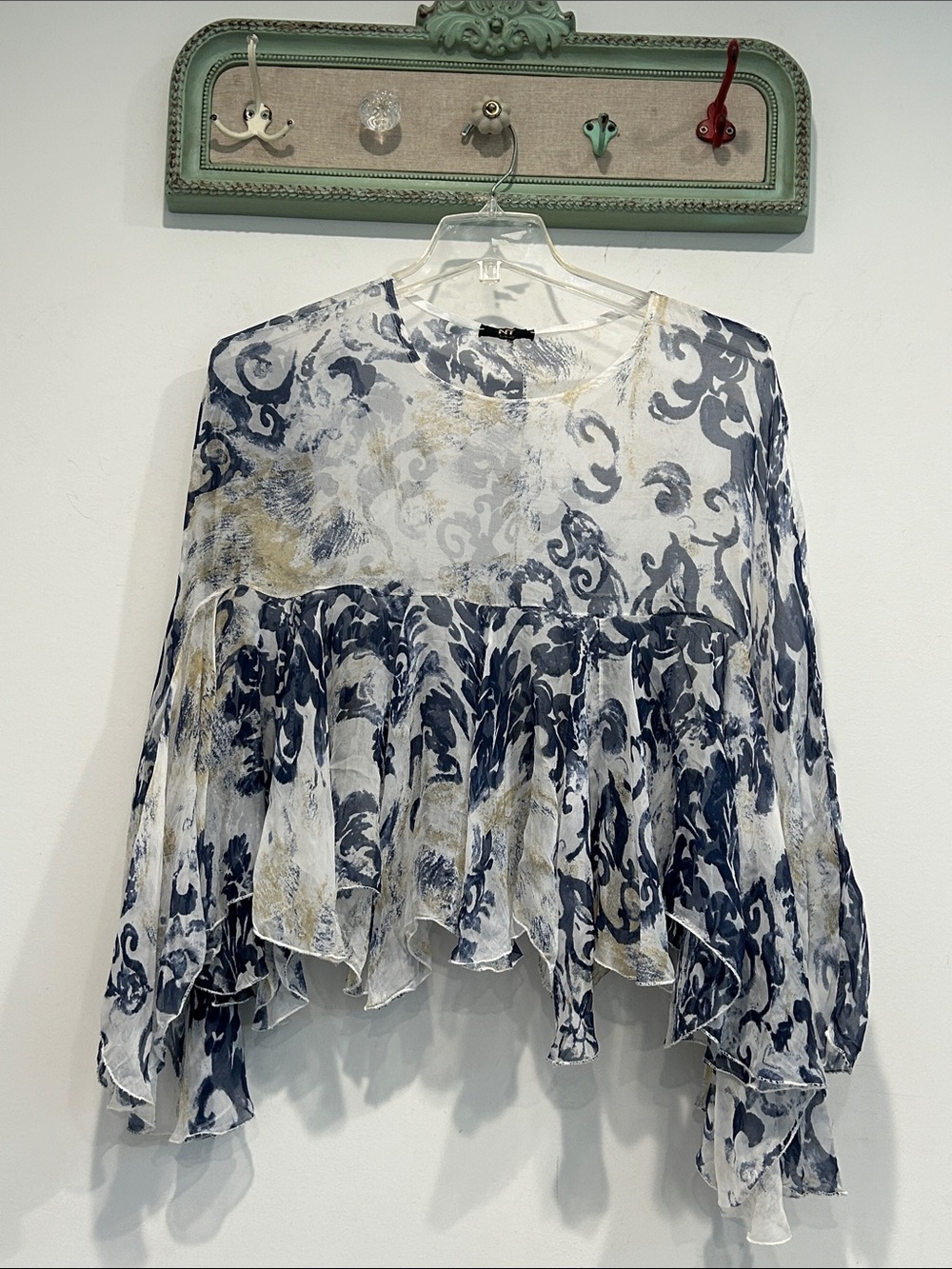 NT by Amari Sheer Tiered ruffle Blouse in Navy, White & Cream Women one size